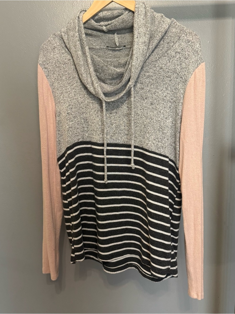Staccato Gray, Black & Pink Cowl Neck Colorblock Sweater